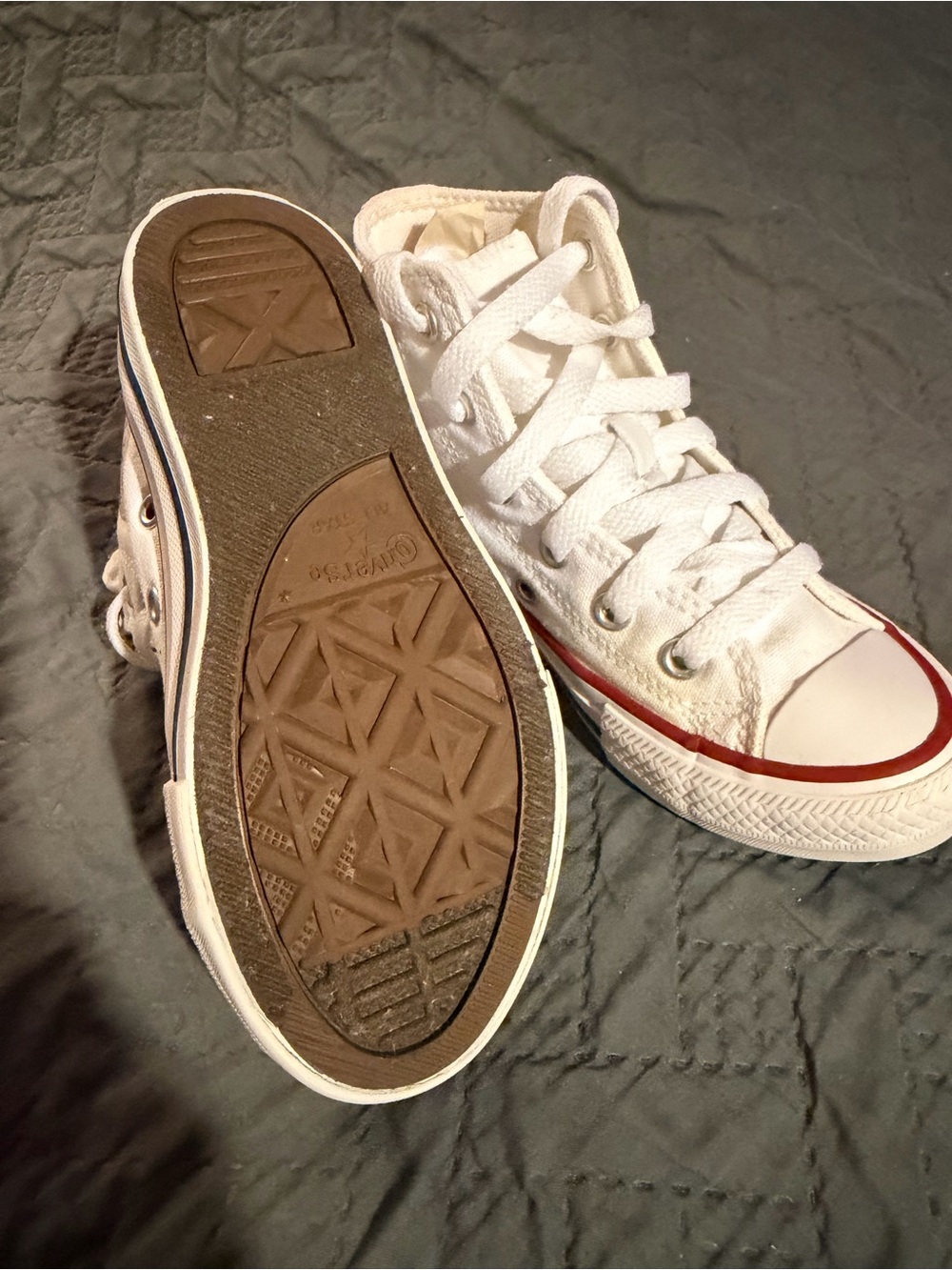 Converse Kids White High Top Sneakers with Red & Blue Trim 11c - Picture 7 of 7